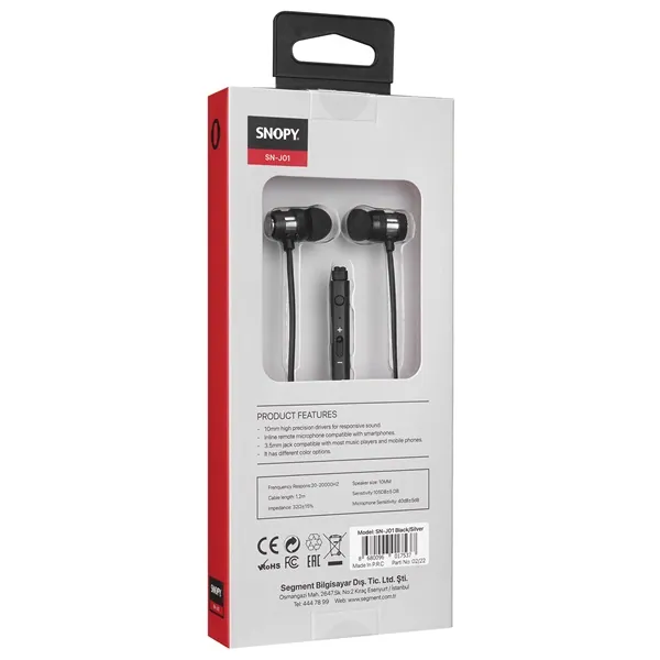 Snopy Fülhallgató - SN-J01 (mikrofon, 3.5mm jack, 1.2m kábel, fekete-kék) – 3. kép
