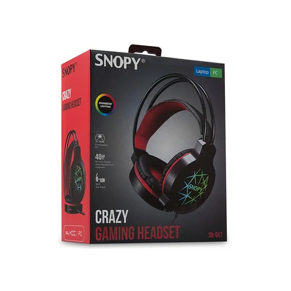 Snopy Fejhallgató - SN-GX7 CRAZY (2.0, mikrofon, USB+3,5mm jack, hang.szab., nagy-párnás, 2m kábel, fekete) – 5. kép