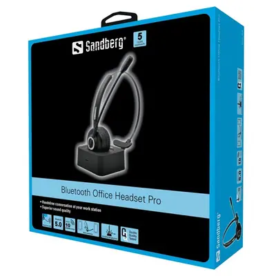 Sandberg Wireless Fejhallgató - Bluetooth Office Headset Pro (Bluetooth 5.0; mikrofon; hangerő szabályzó; fekete) – 2. kép