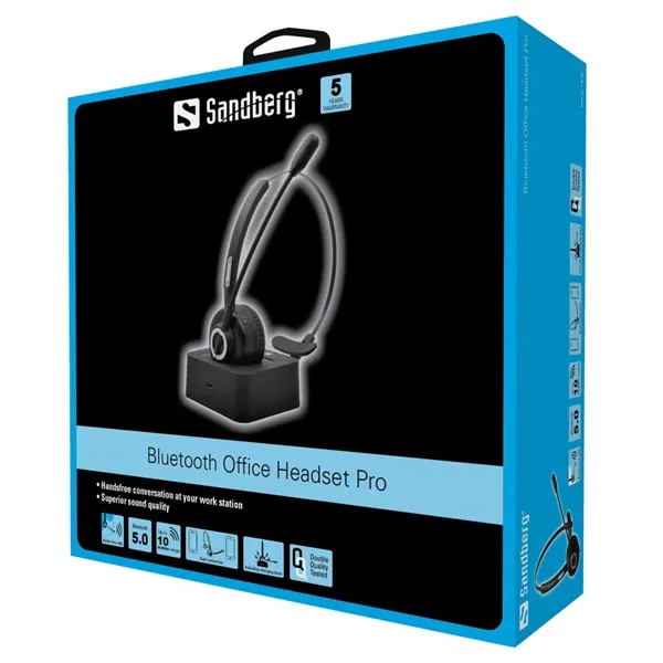 Sandberg Wireless Fejhallgató - Bluetooth Office Headset Pro (Bluetooth 5.0; mikrofon; hangerő szabályzó; fekete) – 2. kép