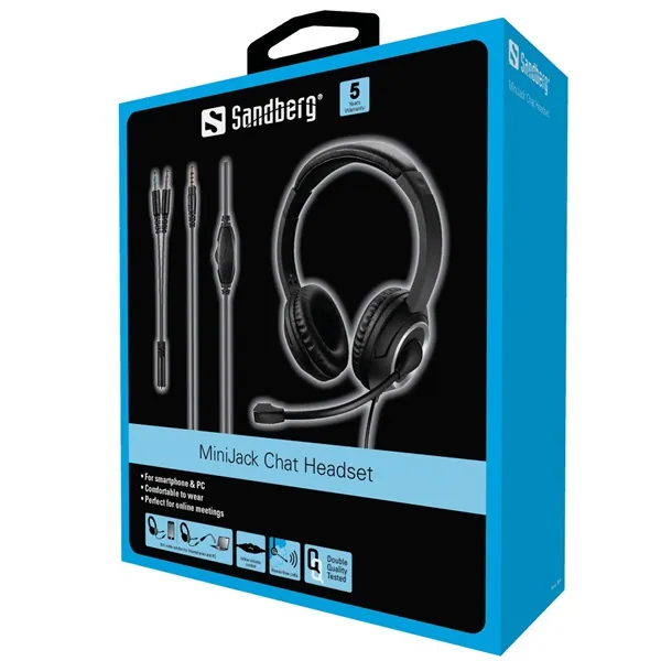 Sandberg Fejhallgató - MiniJack Chat Headset (mikrofon; 3,5mm jack; hangerő szabályzó; 1,8m kábel; fekete) – 4. kép