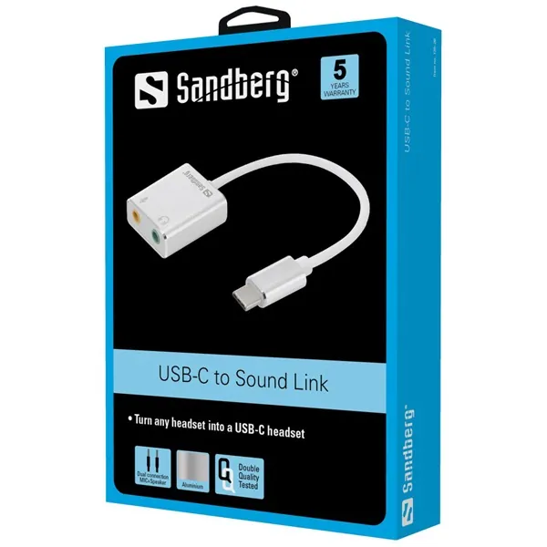 Sandberg Átalakító Kábel - USB-C to Sound Link (USB-C, 2x 3,5 mm jack, fehér) – 2. kép