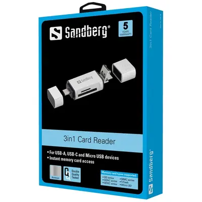 Sandberg Kártyaolvasó - Multi Card Reader (fehér-fekete; USB/USB-C/MicroUSB; SD;SDHC) – 2. kép