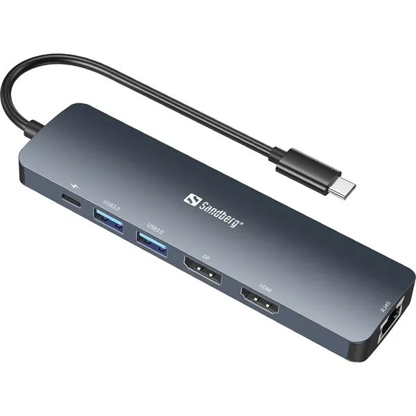 Sandberg Notebook Dokkoló - USB-C 8K Display Dock (Bemenet: USB-C; Kimenet: HDMI+DP+2xUSB-A3.0+USB-C+RJ45; 8K/30Hz) – 2. kép