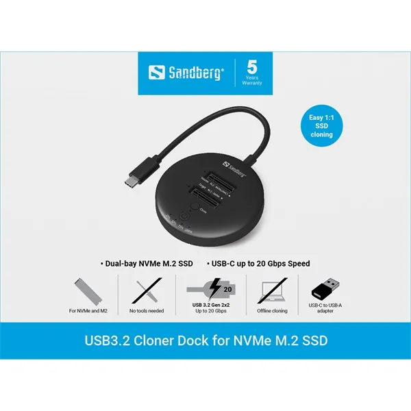 Sandberg M.2 SSD dokkoló -USB3.2 Cloner Dock for M2+NVMe – 3. kép