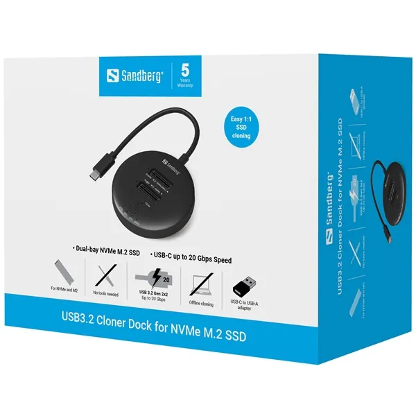 Sandberg M.2 SSD dokkoló -USB3.2 Cloner Dock for M2+NVMe – 4. kép