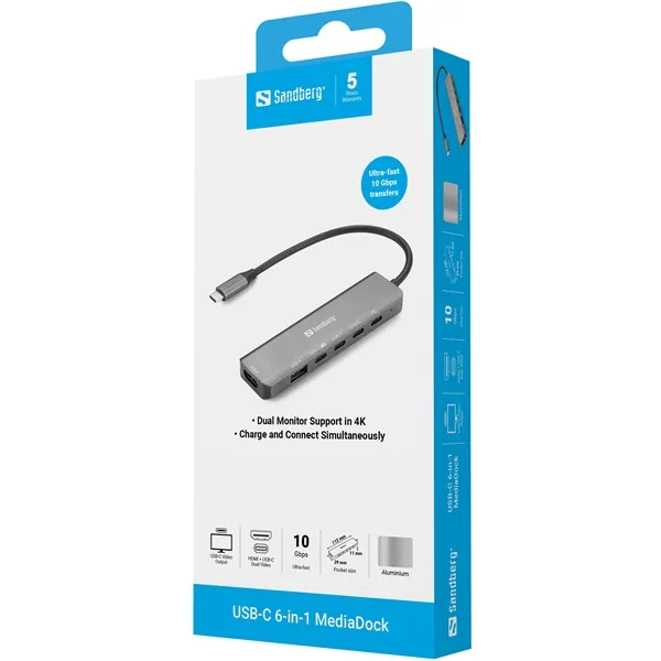 Sandberg Notebook Dokkoló - USB-C 6-in-1 MediaDock – 3. kép