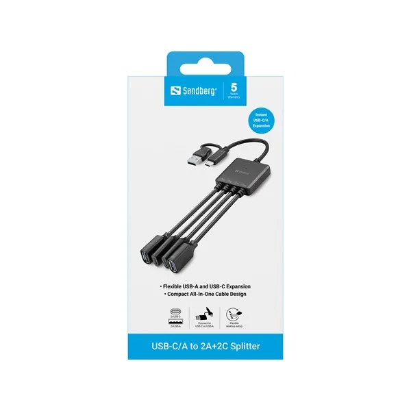 Sandberg USB Hub - USB-C/A to 2A+2C Splitter – 3. kép