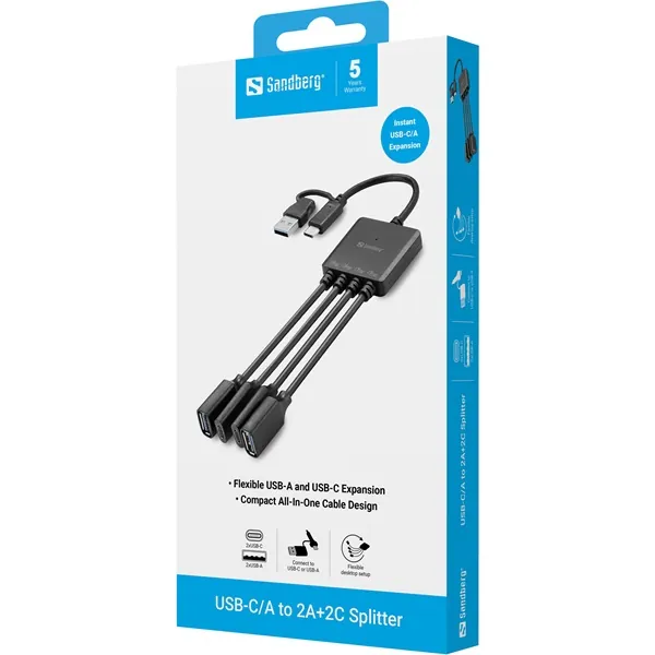 Sandberg USB Hub - USB-C/A to 2A+2C Splitter – 4. kép