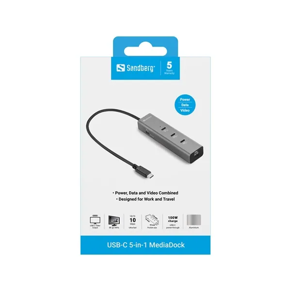 Sandberg Notebook Dokkoló - USB-C 5-in-1 MediaDock – 3. kép