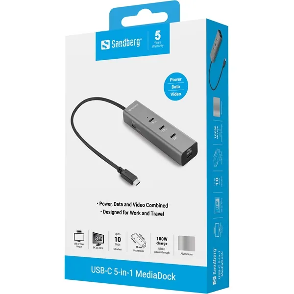 Sandberg Notebook Dokkoló - USB-C 5-in-1 MediaDock – 4. kép
