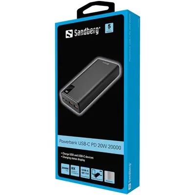 Sandberg Akkubank - Powerbank USB-C PD 20W 20000 (20000mAh; 1xUSB-C+2xUSB-A) – 2. kép
