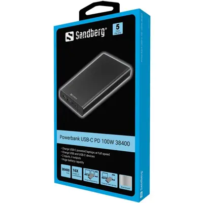 Sandberg Akkubank - Powerbank USB-C PD 100W 38400 (Bemenet: USB-C, Kimenet: 2xUSB-A+USB-C) – 2. kép