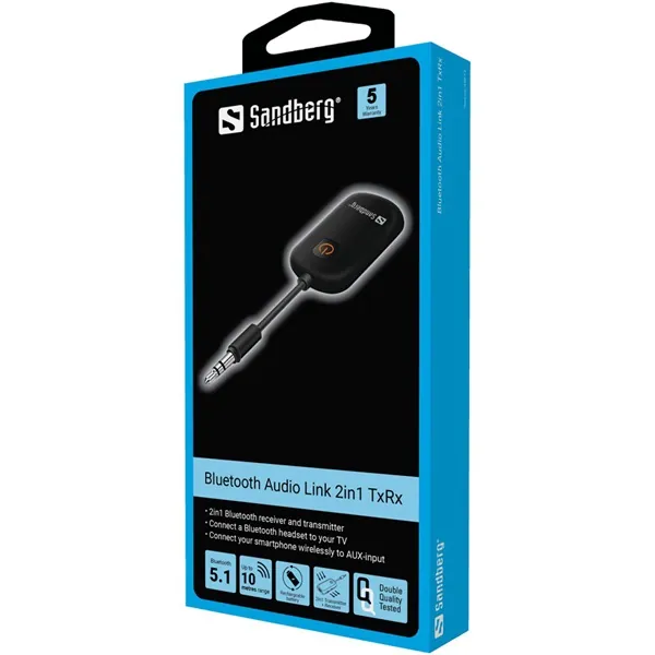 Sandberg Bluetooth Adapter - Bluetooth Audio Link 2in1 TxRx (Bluetooth 5.1, 3,5 mm Jack, vevő/adó, fekete) – 2. kép