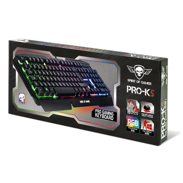Spirit of Gamer Billentyűzet - PRO-K5 (105 gomb, Fém felső rész, RGB LED, USB, 19 anti-ghost, fekete, magyar) – 5. kép