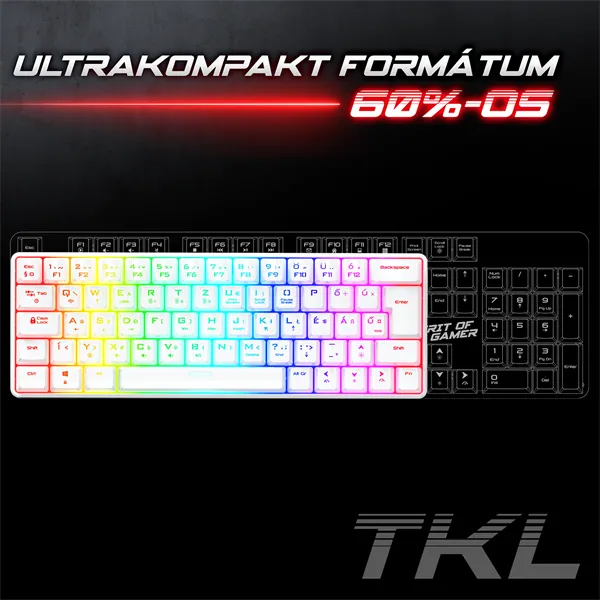Spirit of Gamer Billentyűzet Mechanikus - XPERT K200 White (TKL, SOG red, RGB LED,USB, anti-ghosting, fehér, magyar) – 3. kép
