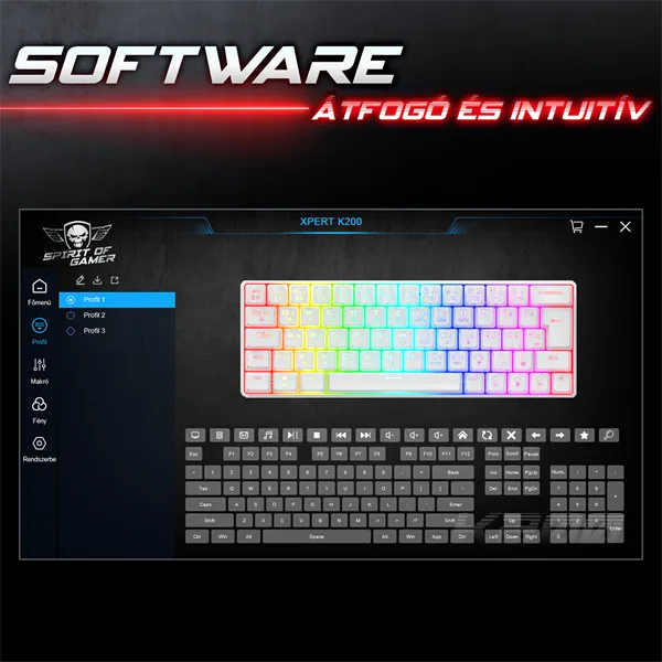 Spirit of Gamer Billentyűzet Mechanikus - XPERT K200 White (TKL, SOG red, RGB LED,USB, anti-ghosting, fehér, magyar) – 7. kép