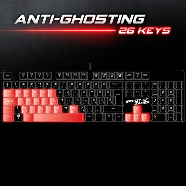 Spirit of Gamer Billentyűzet Mechanikus - XPERT K250 (105 gomb, SOG red, RGB LED,USB, anti-ghosting, fekete, magyar) – 3. kép