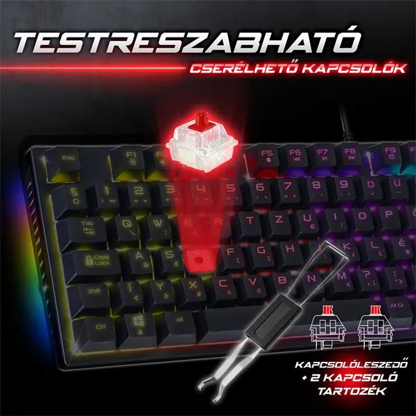 Spirit of Gamer Billentyűzet Mechanikus - XPERT K250 (105 gomb, SOG red, RGB LED,USB, anti-ghosting, fekete, magyar) – 4. kép