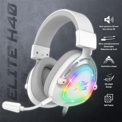 Spirit of Gamer Fejhallgató - ELITE H40 White (MultiPlatform, RGB, 3.5mm Jack, mikrofon, hangerőszabályzó, nagy-párnás) – 2. kép