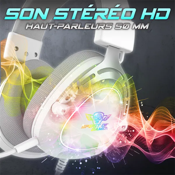 Spirit of Gamer Fejhallgató - ELITE H40 White (MultiPlatform, RGB, 3.5mm Jack, mikrofon, hangerőszabályzó, nagy-párnás) – 4. kép