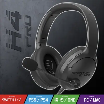 Spirit of Gamer Fejhallgató - PRO-H4 Black (MultiPlatform, mikrofon, 3.5mm jack, hangerőszabályzó, fekete) – 2. kép