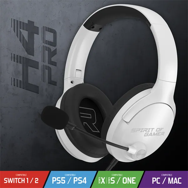 Spirit of Gamer Fejhallgató - PRO-H4 White (MultiPlatform, mikrofon, 3.5mm jack, hangerőszabályzó, fehér) – 2. kép