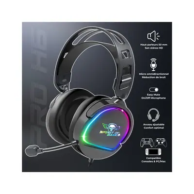 Spirit of Gamer Fejhallgató - PRO-H6 RGB Black (MultiPlatform, mikrofon, 3.5mm jack, hangerőszabályzó, 2m kábel, fekete) – 2. kép