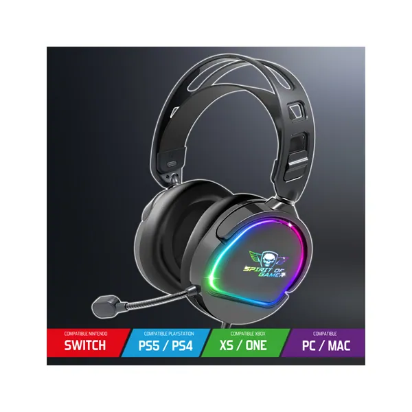 Spirit of Gamer Fejhallgató - PRO-H6 RGB Black (MultiPlatform, mikrofon, 3.5mm jack, hangerőszabályzó, 2m kábel, fekete) – 3. kép