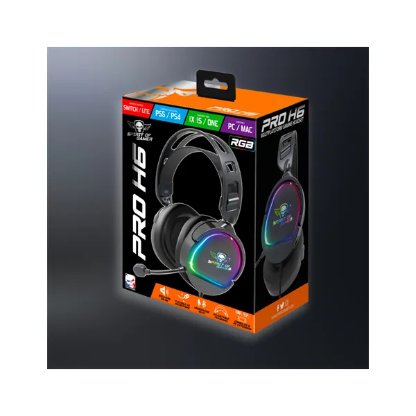 Spirit of Gamer Fejhallgató - PRO-H6 RGB Black (MultiPlatform, mikrofon, 3.5mm jack, hangerőszabályzó, 2m kábel, fekete) – 8. kép