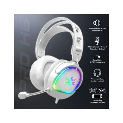 Spirit of Gamer Fejhallgató - PRO-H6 RGB White (MultiPlatform, mikrofon, 3.5mm jack, hangerőszabályzó, 2m kábel, fehér) – 2. kép