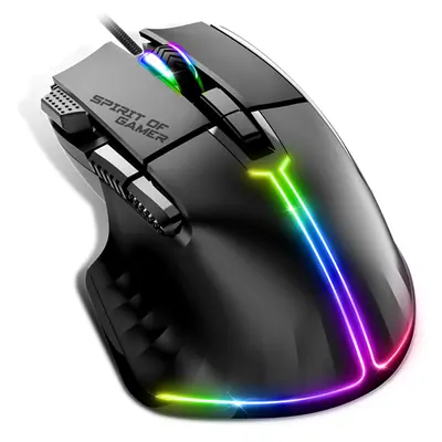 Spirit of Gamer Egér - PRO-M5 RGB (Optikai, 12800DPI, 1000Hz, 8 gomb, harisnyázott kábel, fekete) – 2. kép