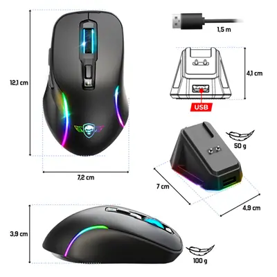 Spirit of Gamer Egér Vezeték nélküli  - ELITE-M50 Black (Optikai, 8000DPI, 1000Hz, 6 programozható gomb, RGB, fekete) – 2. kép