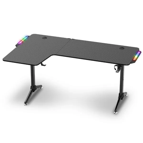 Spirit of Gamer Gamer Asztal - Headquarter 600 L (MDF lap, fém lábak, fekete, RGB LED háttérvilágítás, 160 x 60 x 75cm) – 2. kép
