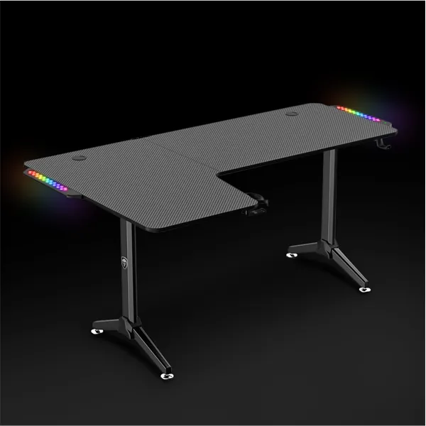 Spirit of Gamer Gamer Asztal - Headquarter 600 L (MDF lap, fém lábak, fekete, RGB LED háttérvilágítás, 160 x 60 x 75cm) – 3. kép