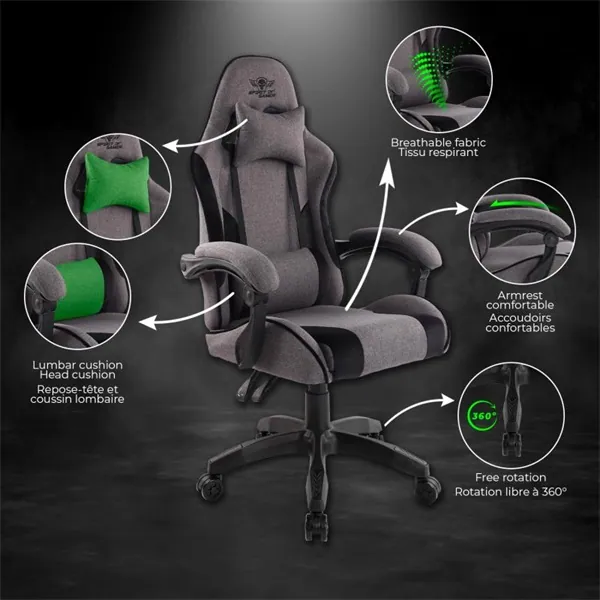 Spirit of Gamer szék - ARENA Dark Grey (állítható magasság; párnázott kartámasz; PU; max.120kg-ig, sötét-szürke) – 6. kép