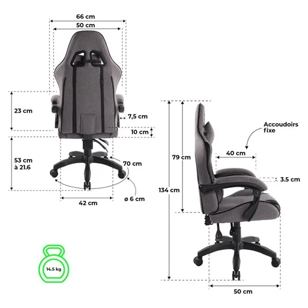 Spirit of Gamer szék - ARENA Dark Grey (állítható magasság; párnázott kartámasz; PU; max.120kg-ig, sötét-szürke) – 8. kép