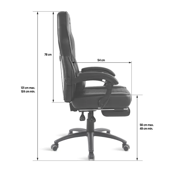 Spirit of Gamer szék - MUSTANG Black (állítható dőlés/magasság; kihajtható lábtartó; max.120kg-ig, fekete) – 7. kép