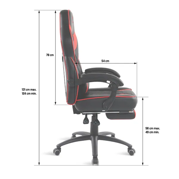 Spirit of Gamer szék - MUSTANG Red (állítható dőlés/magasság; kihajtható lábtartó; max.120kg-ig, piros) – 7. kép