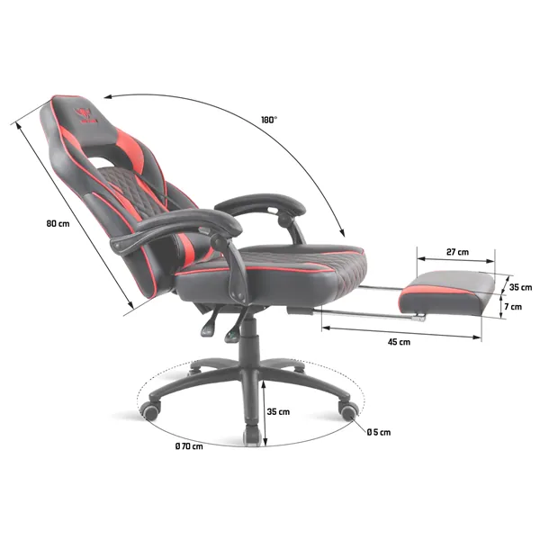 Spirit of Gamer szék - MUSTANG Red (állítható dőlés/magasság; kihajtható lábtartó; max.120kg-ig, piros) – 8. kép