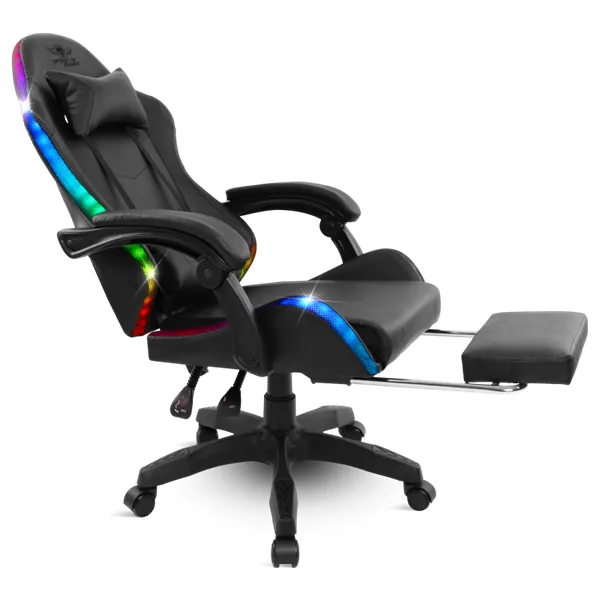 Spirit of Gamer szék - SIRIUS (RGB, állítható dőlés/magasság; kihajtható lábtartó; max.120kg-ig, fekete) – 5. kép