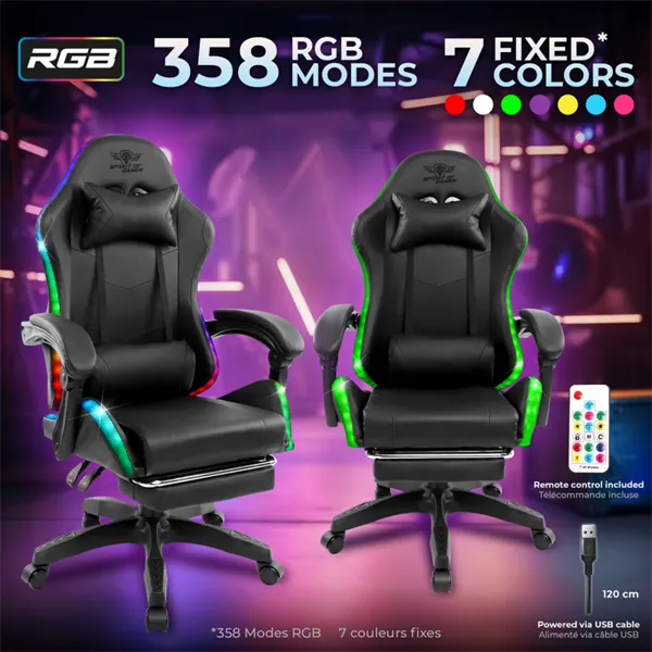 Spirit of Gamer szék - SIRIUS (RGB, állítható dőlés/magasság; kihajtható lábtartó; max.120kg-ig, fekete) – 6. kép