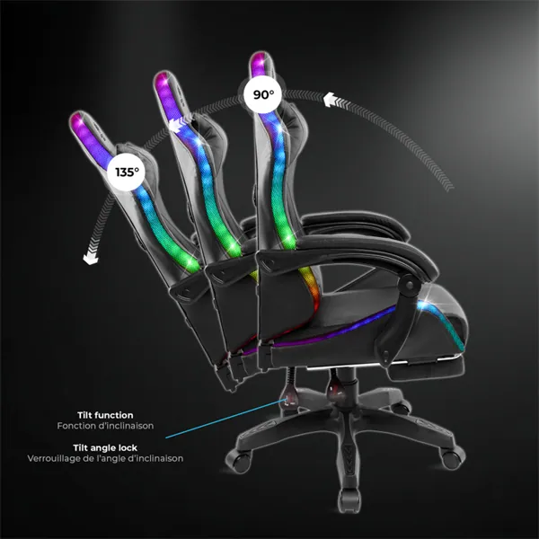 Spirit of Gamer szék - SIRIUS (RGB, állítható dőlés/magasság; kihajtható lábtartó; max.120kg-ig, fekete) – 7. kép