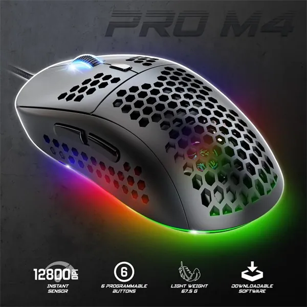 Spirit of Gamer Egér - S-PM4 RGB (Optikai, 12800DPI, 6 gomb, harisnyázott kábel, fekete) – 3. kép