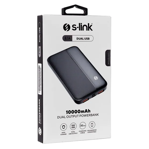 S-Link Powerbank - IP-G10N 10000mAh (2xUSB, Micro usb, Type-C, LED, fekete) – 4. kép