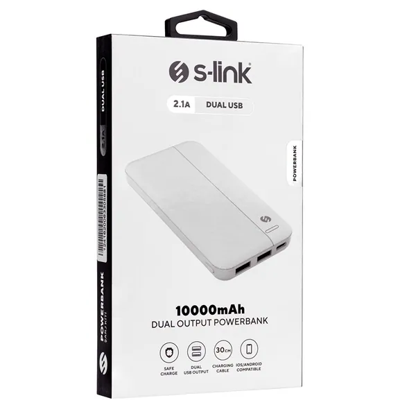 S-Link Powerbank - IP-G10N 10000mAh (2xUSB, Micro usb, Type-C, led, fehér) – 5. kép