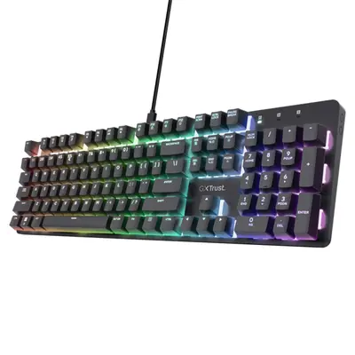 Trust Billentyűzet Gamer - GXT871 Zora (Mechanikus, Huano switch; RGB LED háttérvilágítás; USB; fekete; magyar)