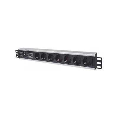 Manhattan elosztó - 19" 1.5U Rackmount elosztó, 7 aljzat, 3m, túlfeszültség védelem, PDU