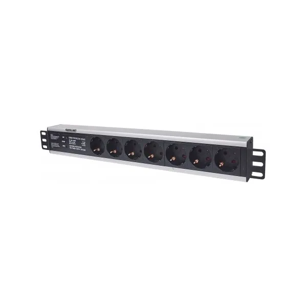 Manhattan elosztó - 19" 1.5U Rackmount elosztó, 7 aljzat, 3m, túlfeszültség védelem, PDU