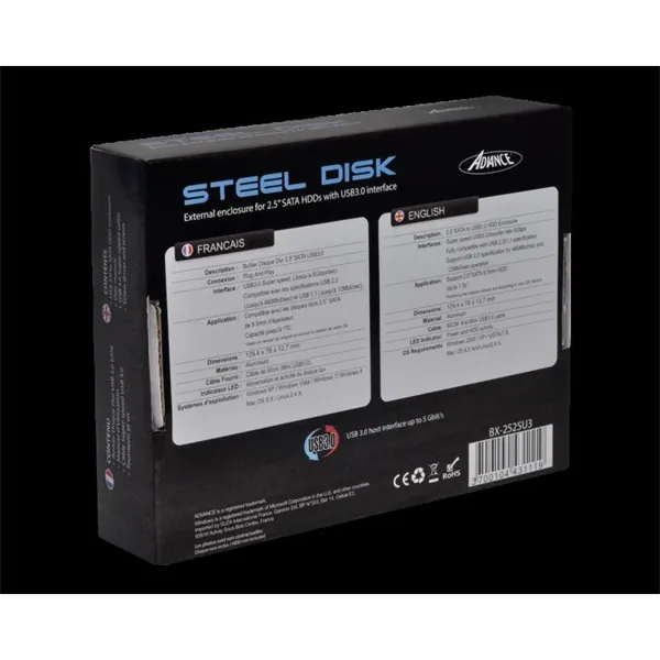 Advance Külső HDD/SSD Ház 2.5" - STEELDISK 2.5" (USB-A3.0 to SATA, fekete) – 5. kép